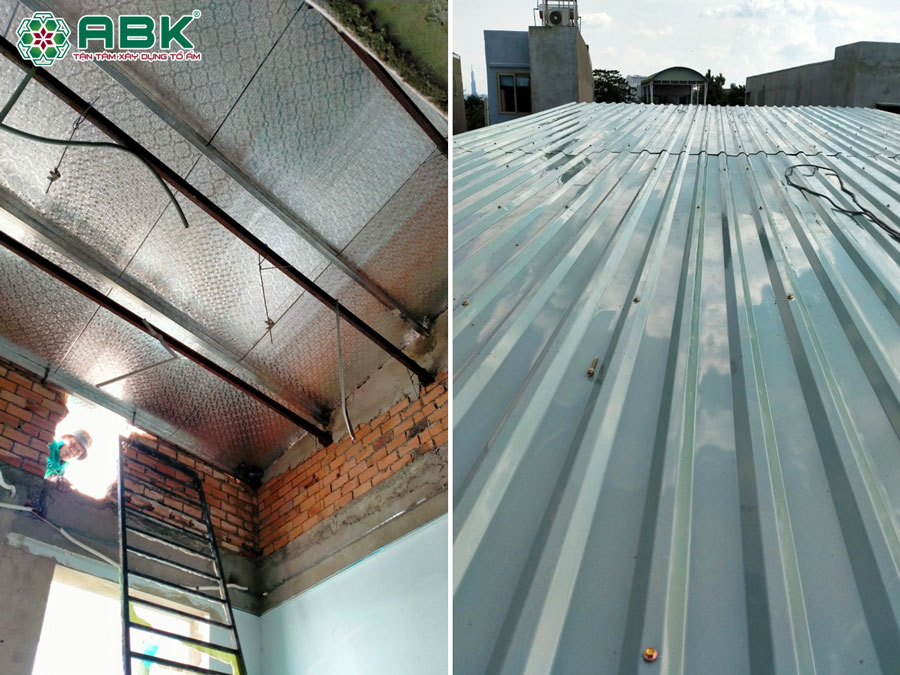 Thi công lợp mái tôn nhà chị Thu