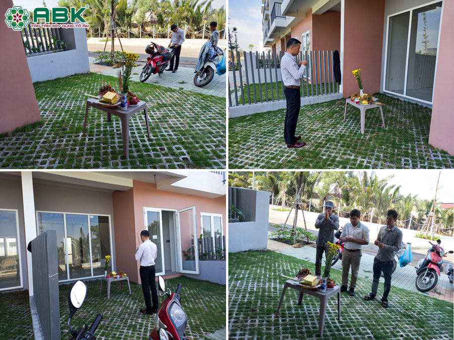 Anh Bình và Đội thợ thi công An Bảo Khang cúng khởi công sửa nhà