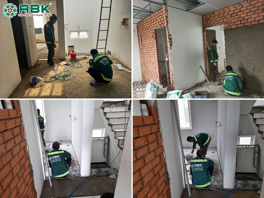 Thi công xây tô ngăn phòng tầng 2 nhà anh Bình