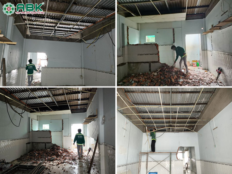 Thi công phá bỏ tường gạch cũ nhà chị Kiều