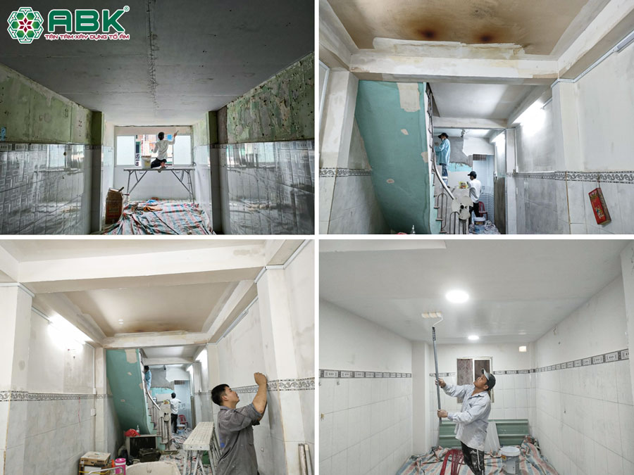 Thi công tret bột Matic tường tầng 1 và 2