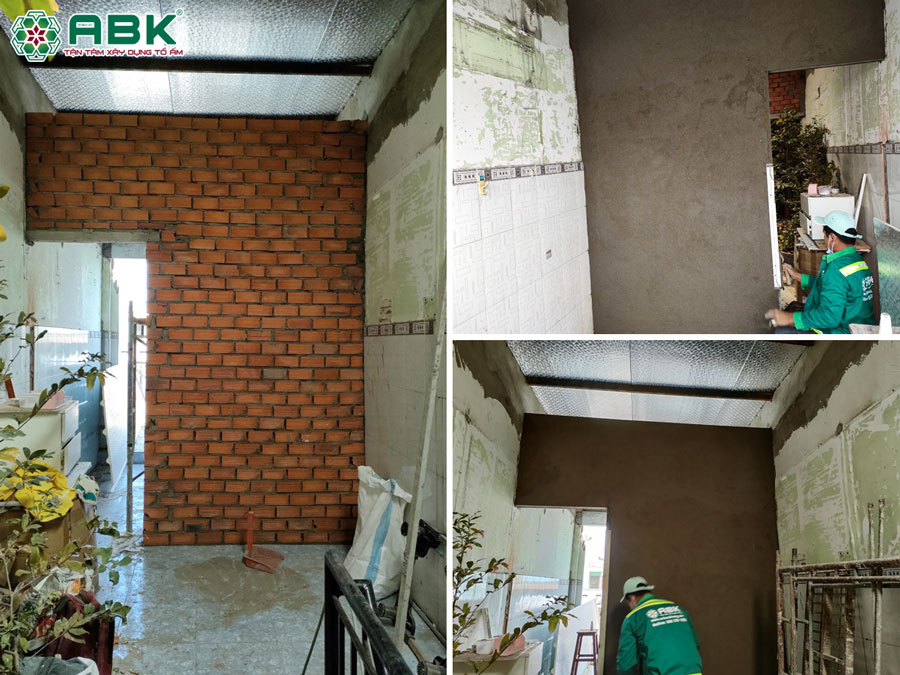 Thi công xây tô vách ngăn tầng 2