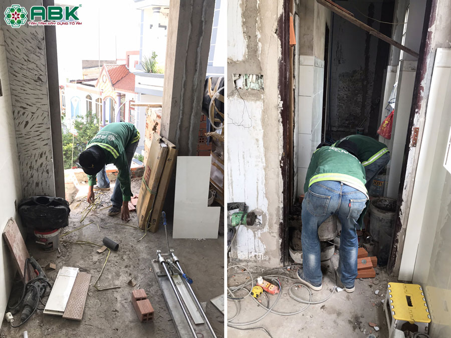 Thi công ốp lát gạch nhà anh Khoa