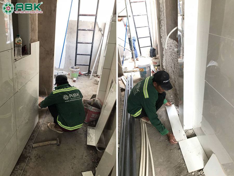 Thi công ốp lát gạch nhà anh Khoa