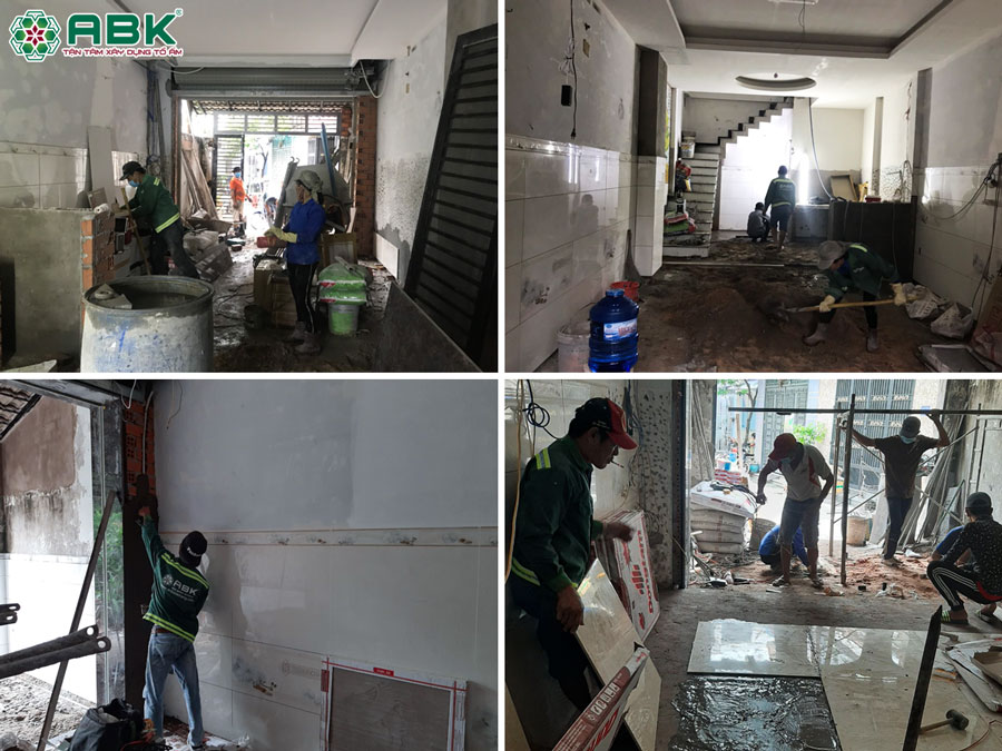 Thi công ốp lát gạch nhà anh Khoa