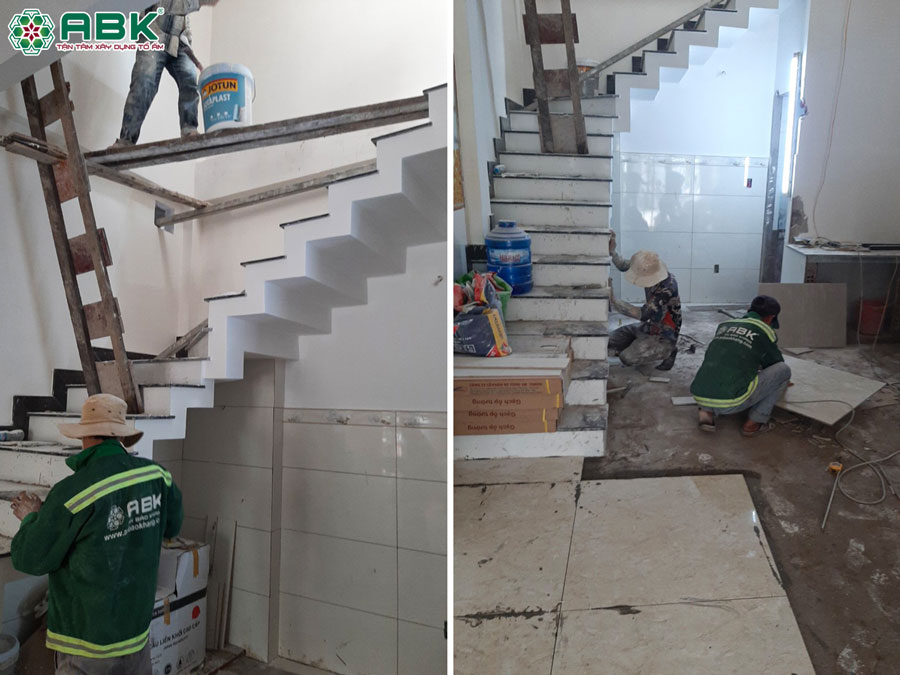 Thi công ốp lát gạch cầu thang các tầng