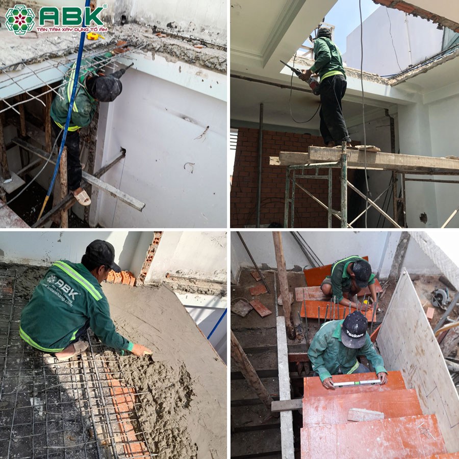 Thi công cầu thang nhà anh Khoa