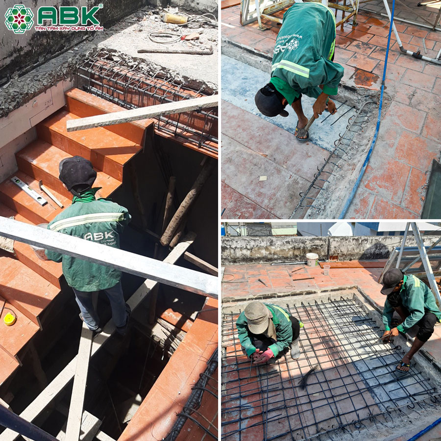 Thi công sân thượng nhà anh Khoa