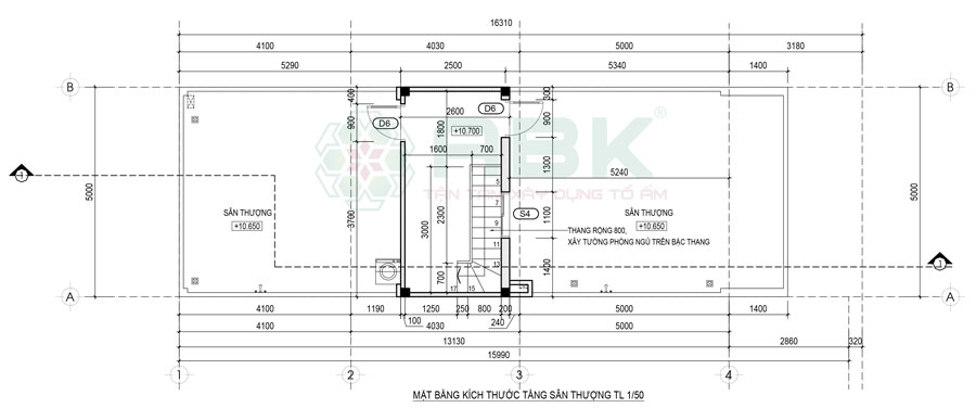Mặt bằng sân thượng nhà phố 4 tầng 80m2