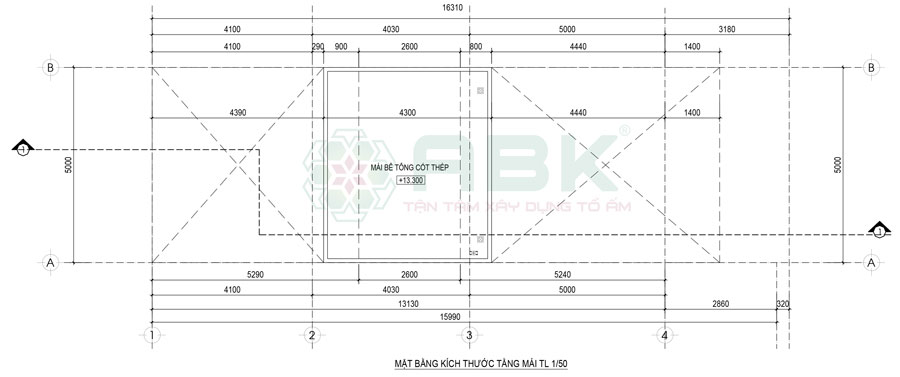 Mặt bằng mái nhà phố 4 tầng 80m2