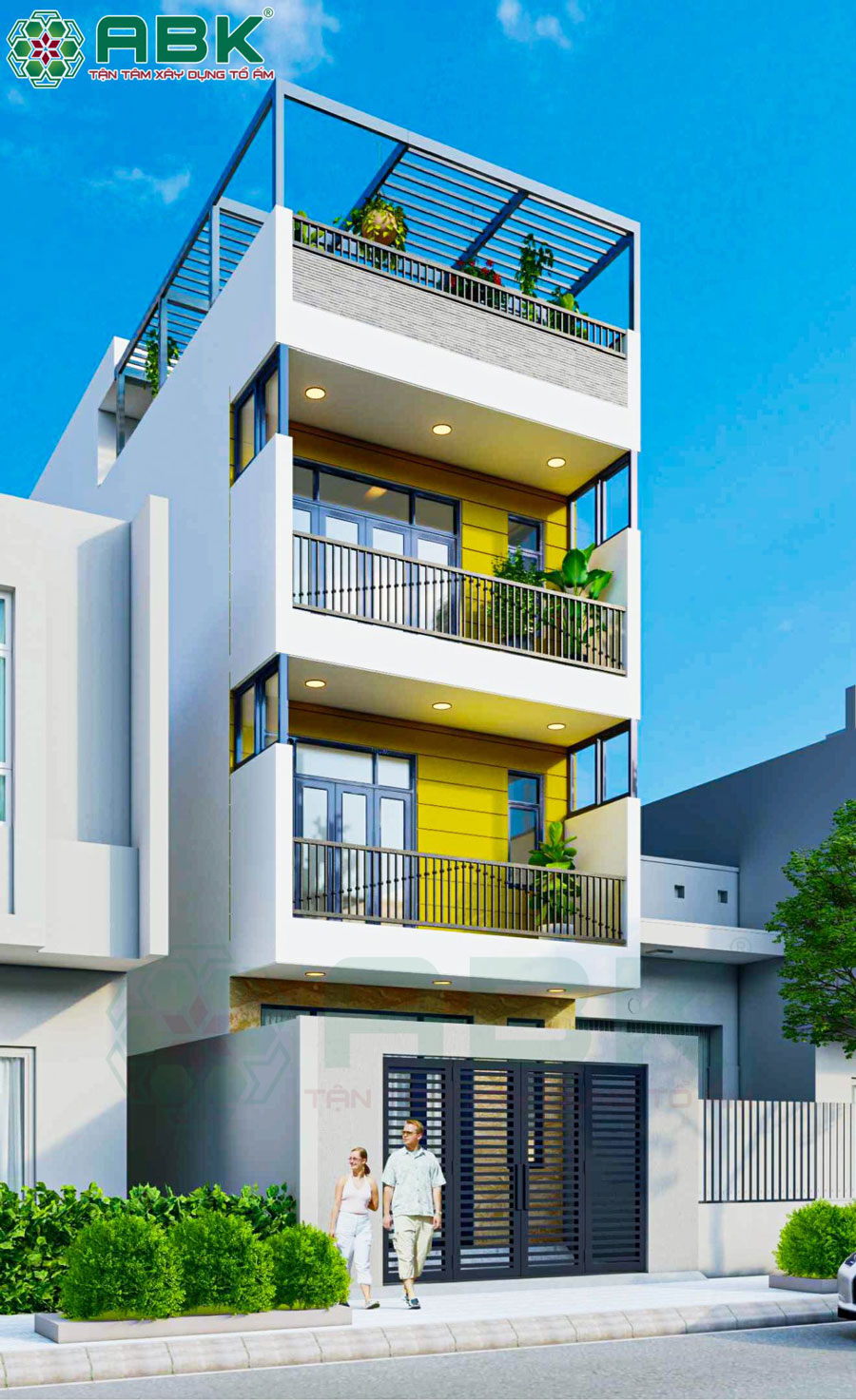 Mẫu thiết kế phố 4 tầng 80m2 nhà anh Khánh ở Thủ Đức- Phối cảnh mặt tiền nhà anh Khánh 