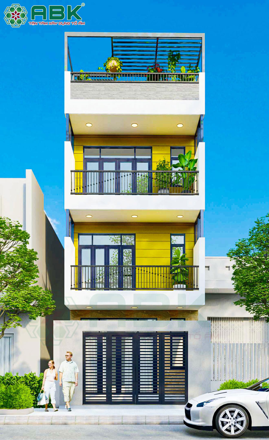 Mẫu thiết kế phố 4 tầng 80m2 nhà anh Khánh ở Thủ Đức- Phối cảnh mặt tiền nhà anh Khánh 