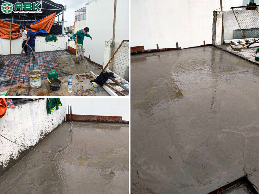 Thi công đổ bê tông sàn tầng mái