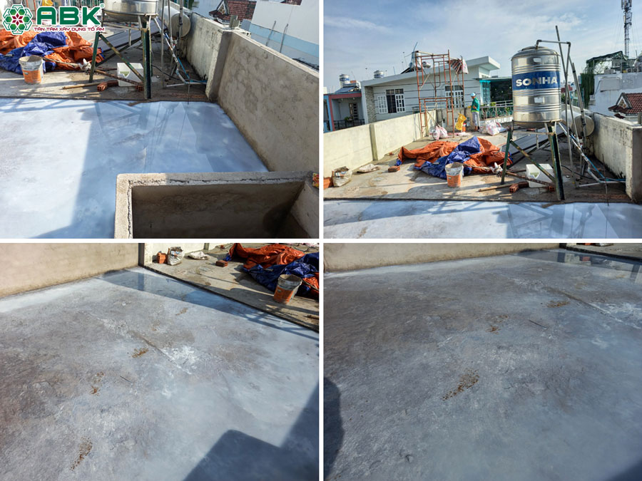 Thi công tô tường chống thấm tầng mái