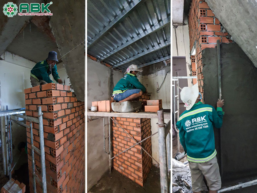 Thi công xây tô tường lầu 1