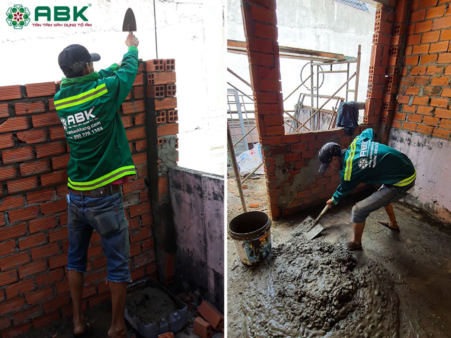 Thi công xây tường lầu 2