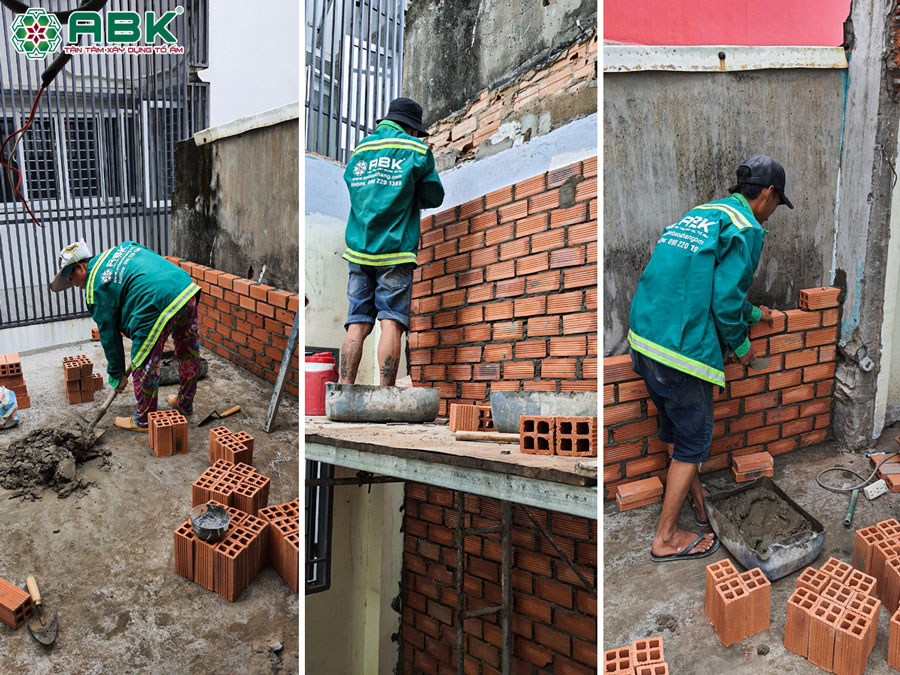 Thi công xây tường lầu 2