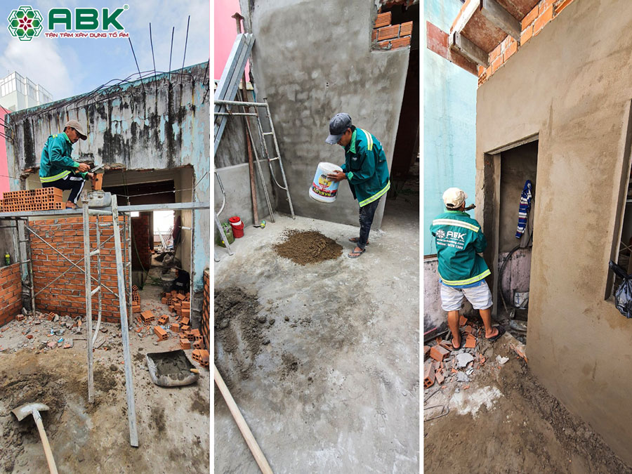 Thi công xây tô tường lầu 2