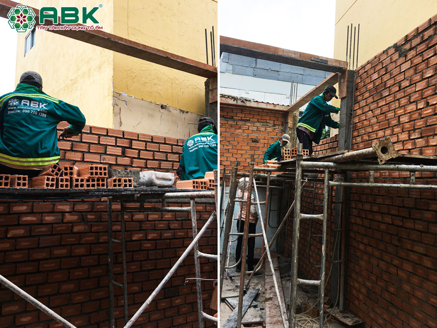 Thi công xây tường tầng 1 nhà chị Thoa