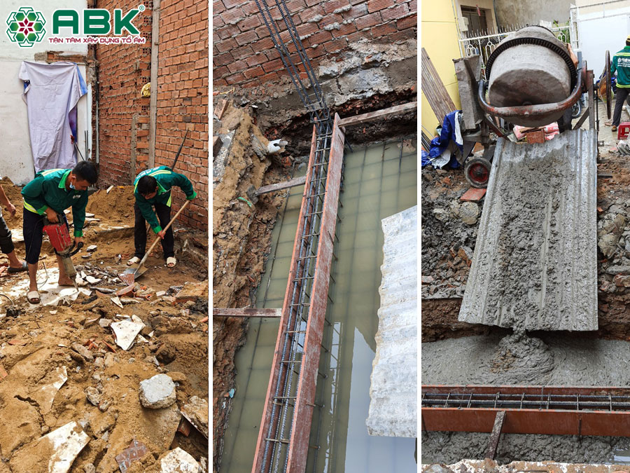 Thi công gia cố lại phần móng nhà chị Thoa