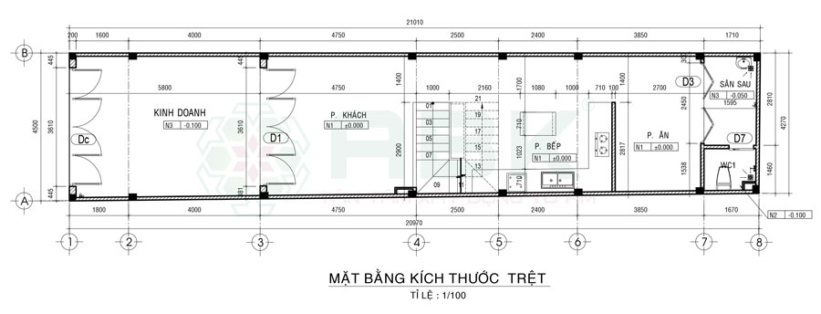 Bố trí mặt bằng tầng trệt nhà chị Trang ở Quận 3