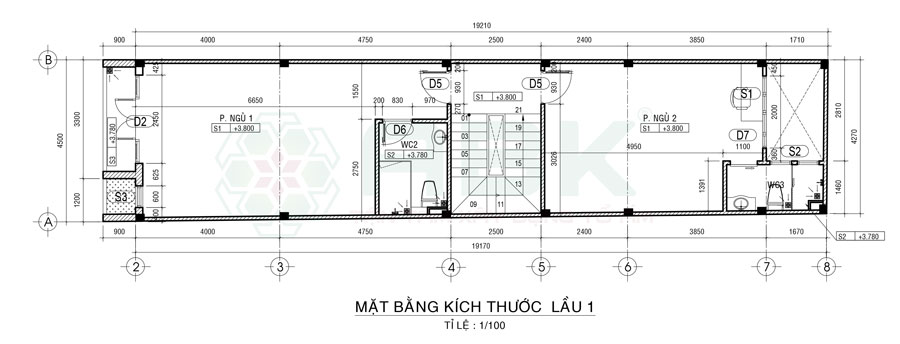 Bố trí mặt bằng lầu 1 nhà chị Trang Quận 3