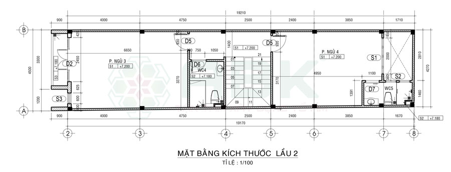Bố trí mặt bằng lầu 2 nhà chị Trang Quận 3